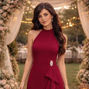 Vince Camuto Sleeveless Ruffle Maxi Dress in Wine